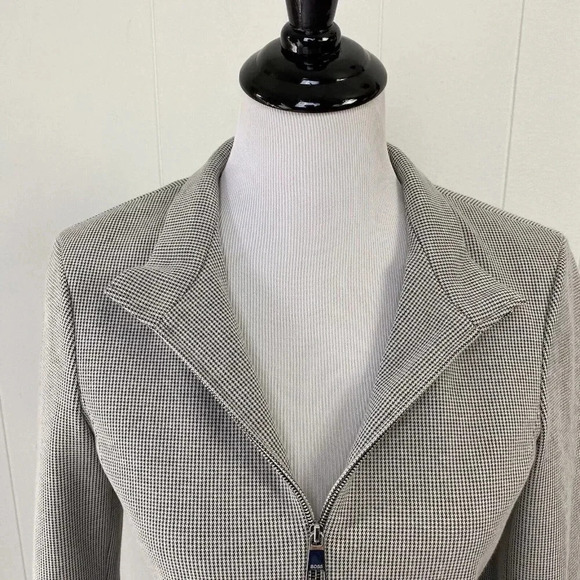 Hugo Boss Jelinita Blazer Black White Full Zip Wool Blend Houndstooth Jacket 2 - Picture 5 of 16